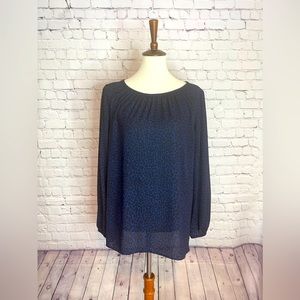 Loft Blouse. Blue with Black Leopard Print. Size XL